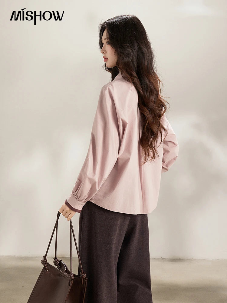 MISHOW French Cotton Contrast Shirt Polo Neck Asymmetrical MXF13C2435