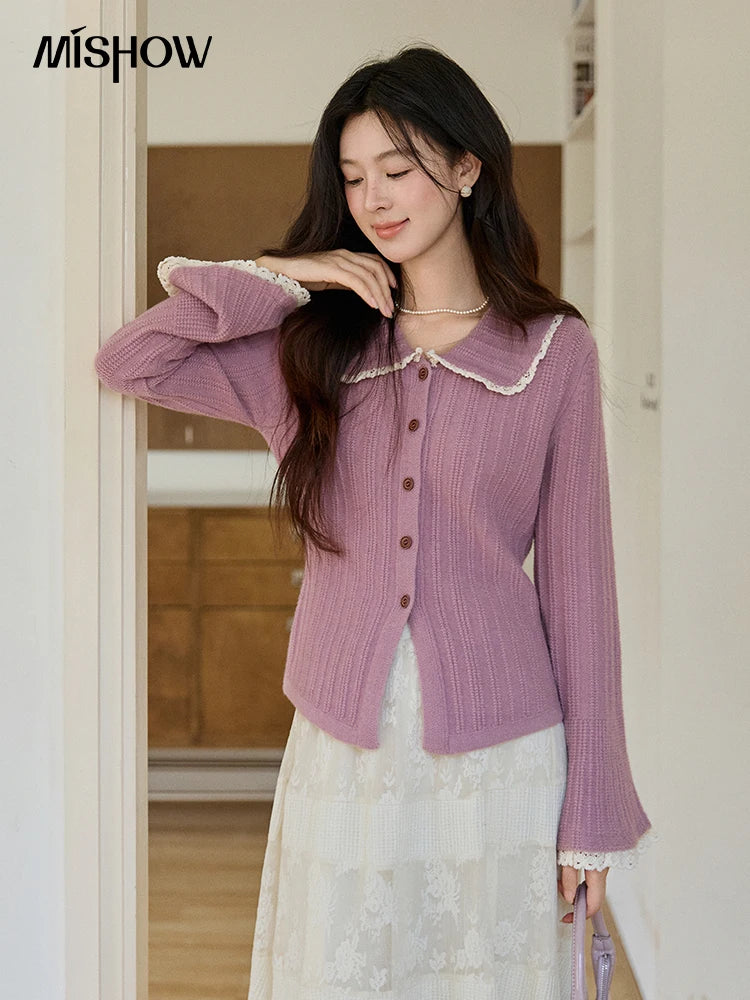 Mishow Lilac Peter Pan Collar Flare Sleeve Cardigan MXF11Z2994
