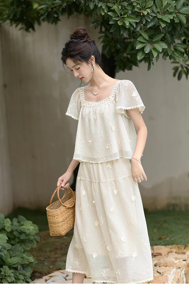 MISHOW Butterfly Flying Sleeve Blouse & Elastic Waist Skirt Set MXD29X1559