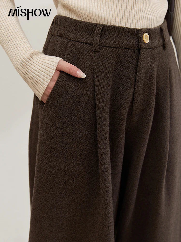 MISHOW Retro Brown Wide-Leg Pants High Waist Drape MXE88K1122