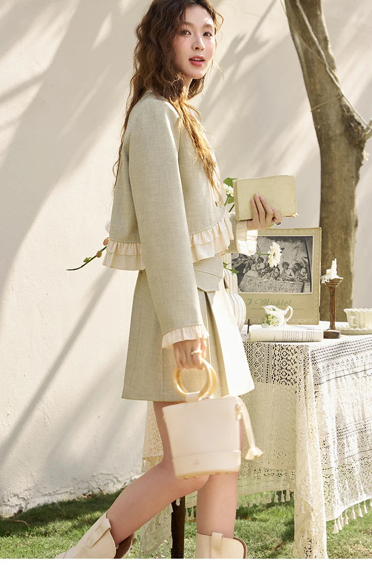 Mishow Crop Jacket & Pleated A-Line Mini Skirt Set MXD11W0293