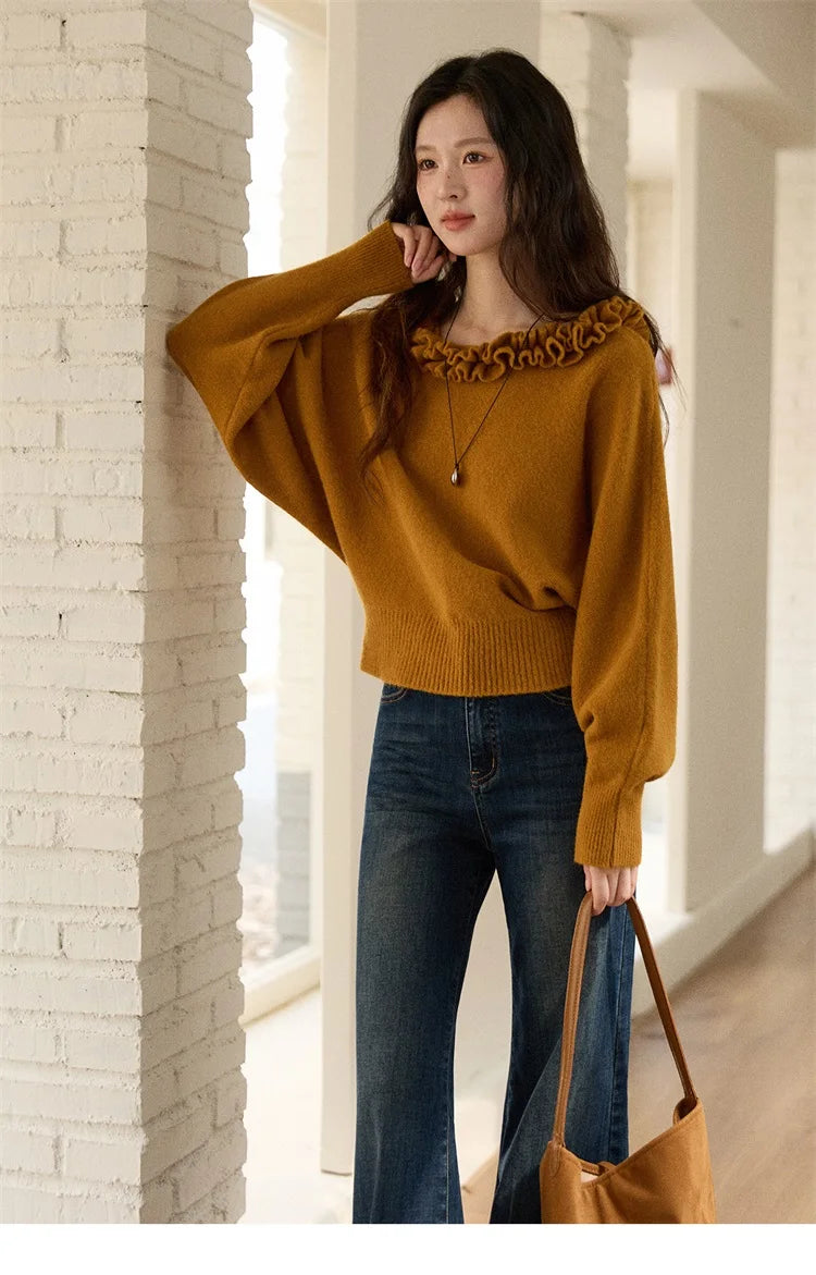 Mishow Orange Lotus Edge Lantern Sleeve Pullover MXE86Z2726