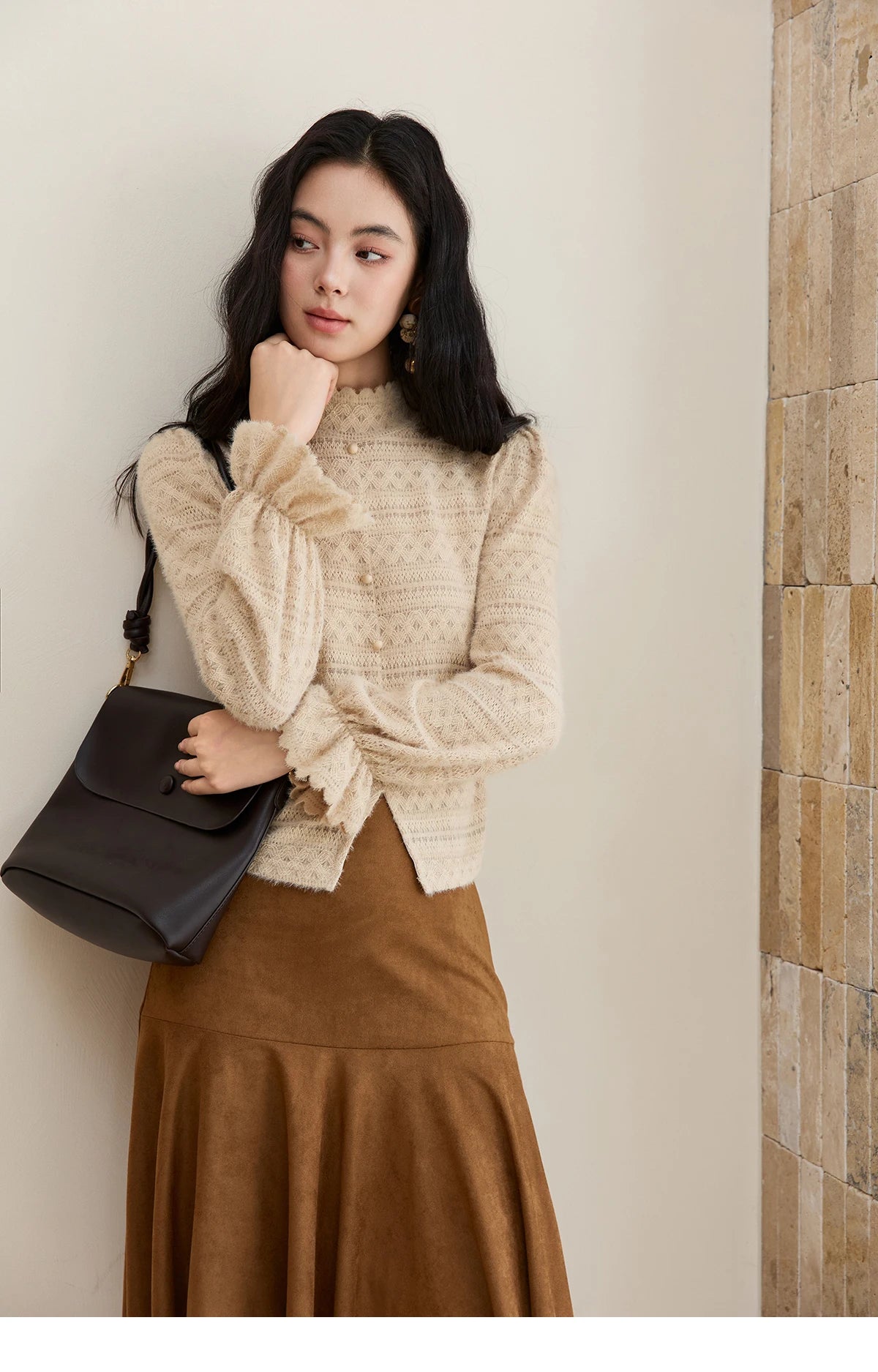 Mishow Elegant Half-High Collar Lace Shirt MXE48X2501