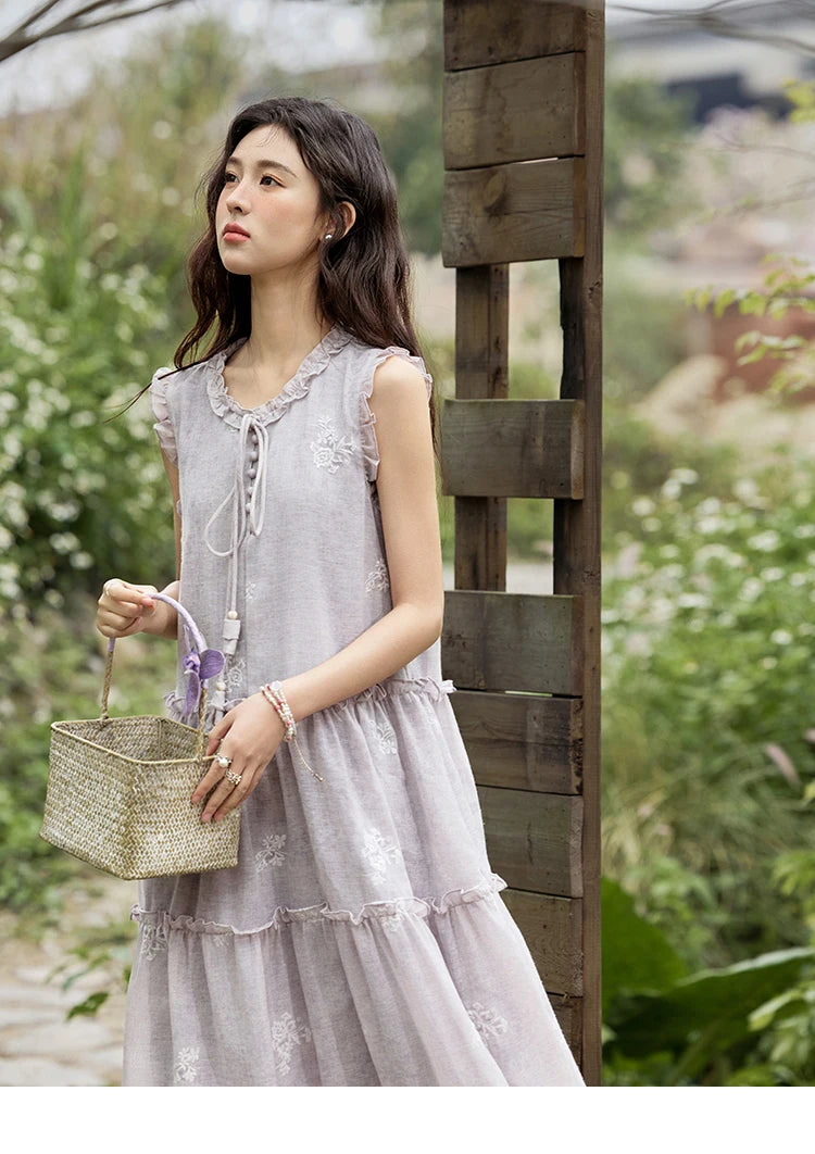 Mishow Round Neck Ruffled Sleeveless Embroidered Dress MXE33L2231