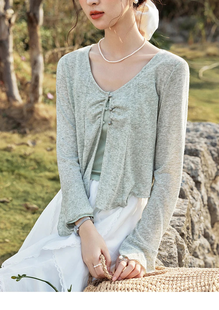 Mishow Light Green Lace Bow Camisole & Cardigan Set MXE15T0504
