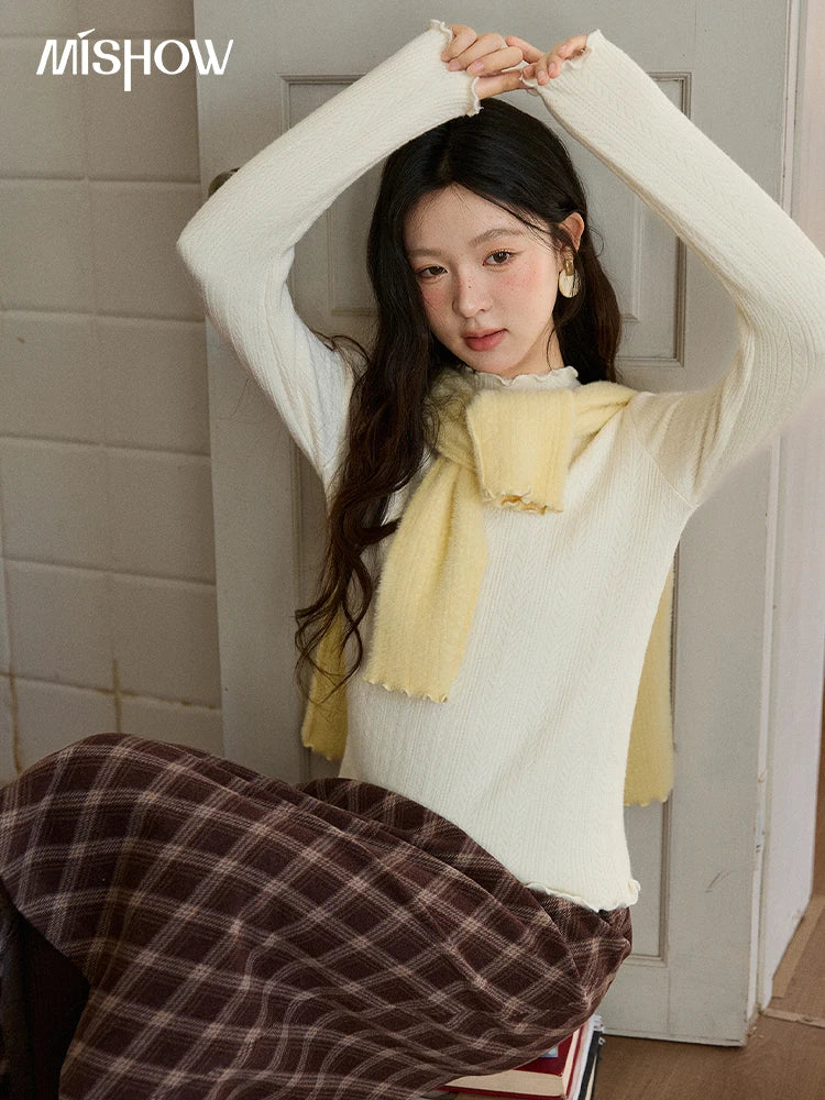 Mishow One Piece Velvet Mock Neck Knitted Top MXE88Z2597