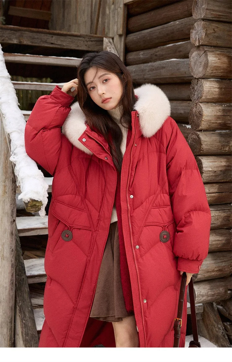 Mishow Fox Fur Collar 90% White Duck Down Jacket MXE51Y0082