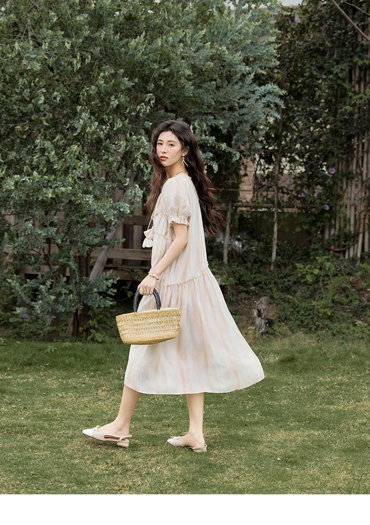 Mishow French V-Neck Puff Sleeve Gradient Dress MXE31L2166
