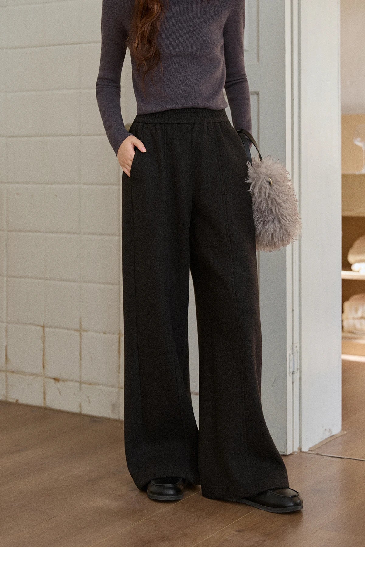 MISHOW High Waist Wide Leg Pants Fleece Warm Knit MXE92K1127