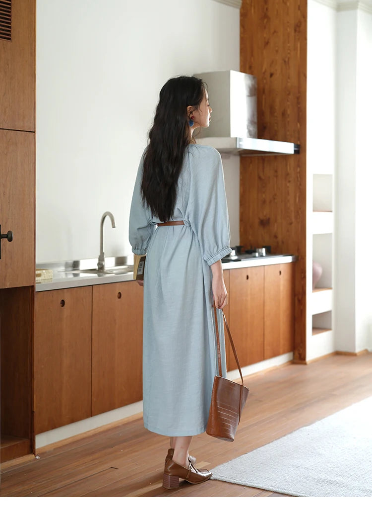 Mishow Half Sleeve Bamboo Knot Dress with Bohemian Belt MXE20L2468