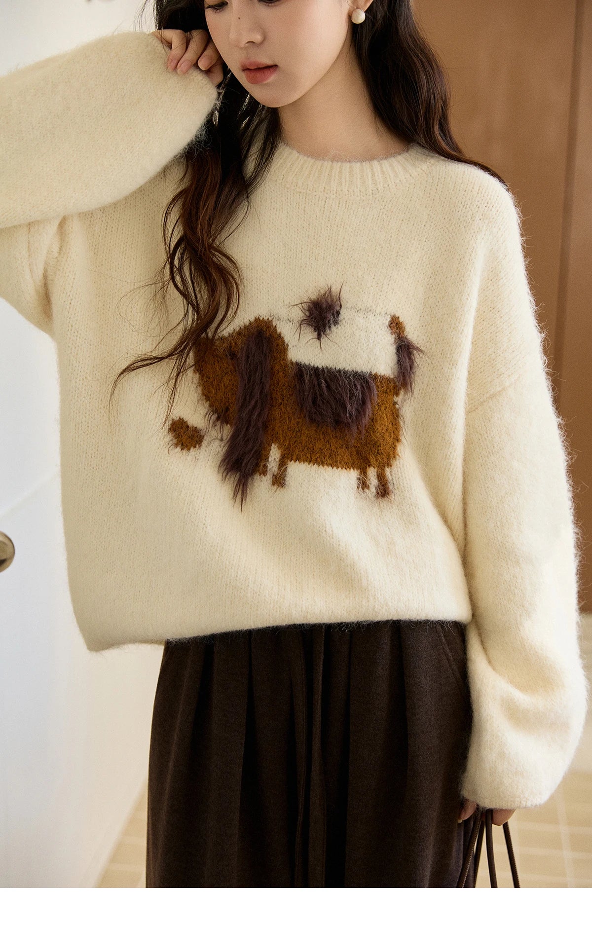 Mishow Dog Pattern Jacquard Crew Neck Sweater MXE94Z2988