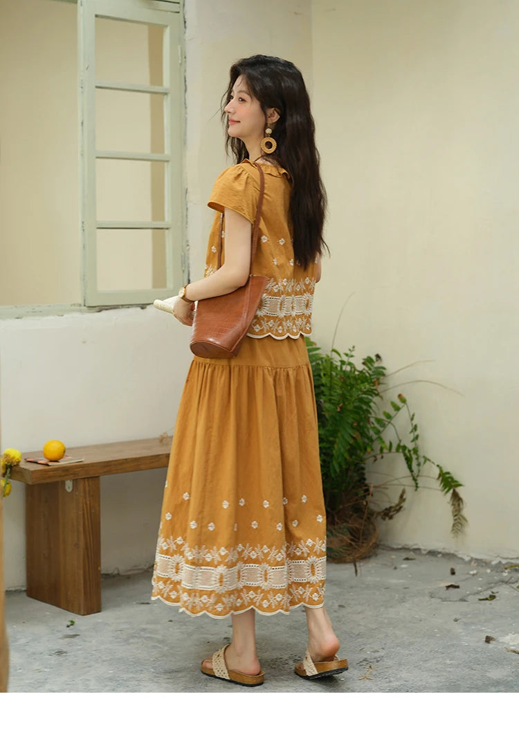 Mishow French Lace Embroidery Blouse & A-Line Skirt Set MXE39T0645