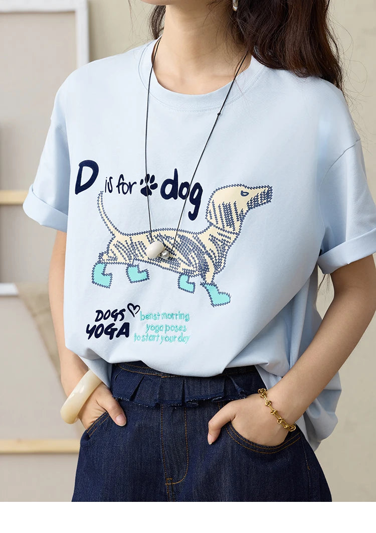 Mishow Flocked Puppy Print Loose Tee MXE33T0542