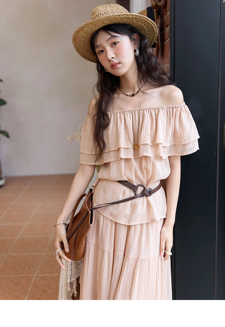 Mishow Lotus Leaf Edge Off Shoulder Top & Elastic Skirt Set MXE36T0637