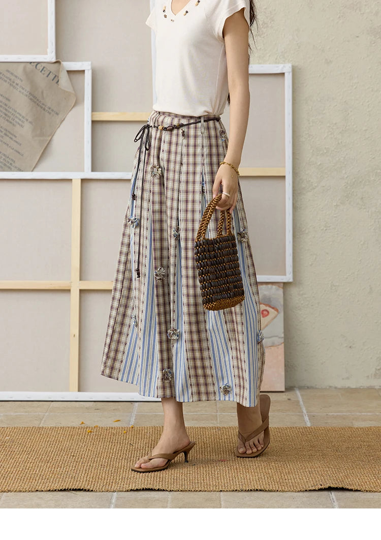 MISHOW Retro Plaid Patchwork Pleats Skirt A-LINE Slim MXE35B0726