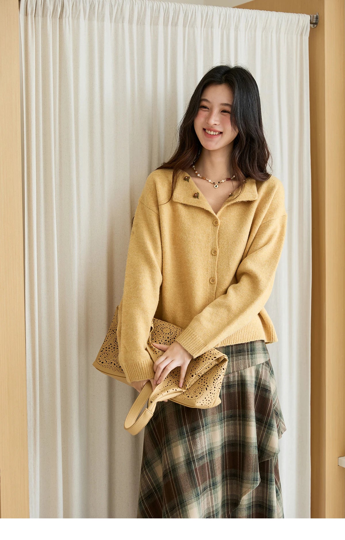 Mishow Yellow Handmade Flower Turn-Down Collar Cardigan MXE47Z2591