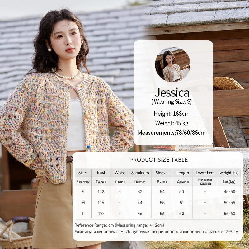 Mishow Rainbow Button Hollow Knit Cardigan MXE13Z1110