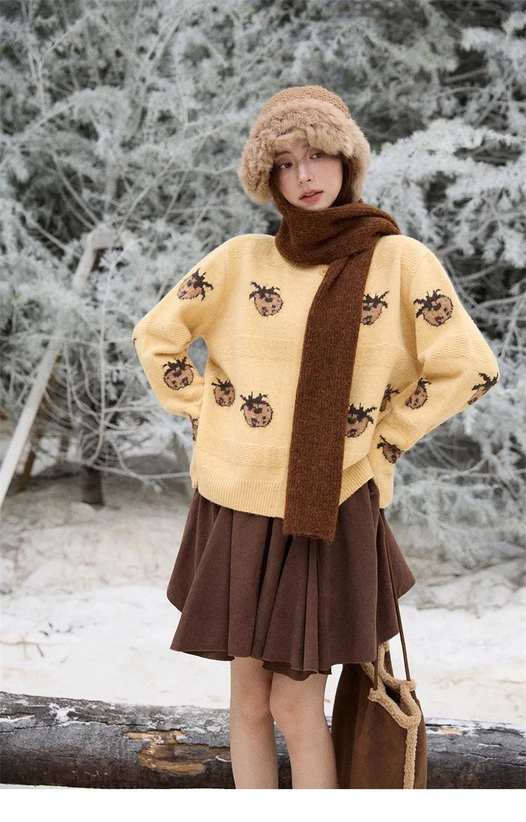 Mishow Funny Pineapple Jacquard Round Neck Cardigan MXE87Z2752