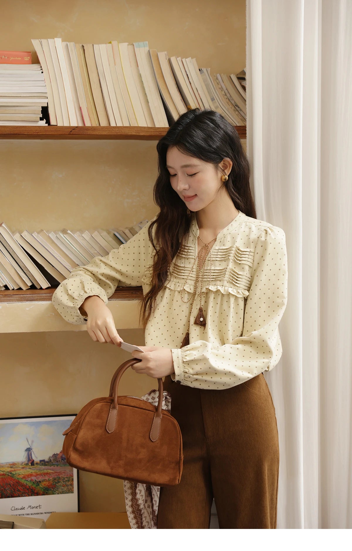 MISHOW Polka Dot Ruffled Shirt Tie Tassel Round Neck MXE45X2477