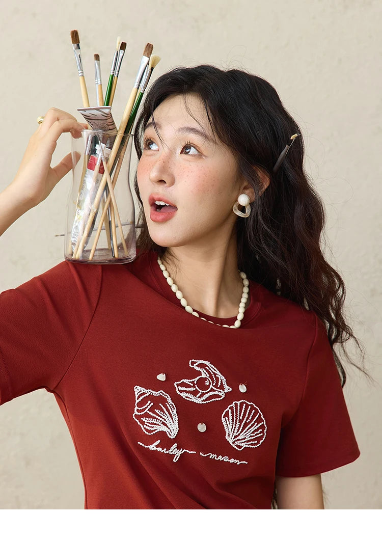 Mishow Shell Embroidered Round Neck Tee MXE34T0570