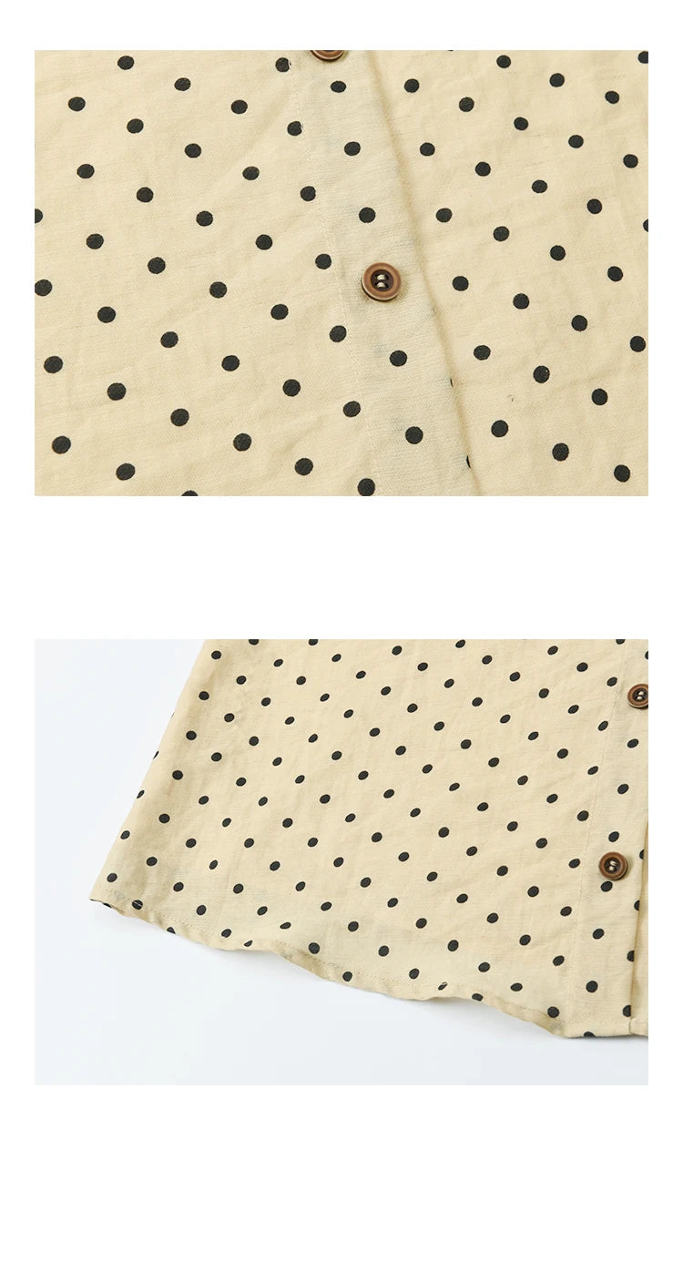 MISHOW Polka Dot Puff Sleeve Blouse V-Neck Button MXE37X1859