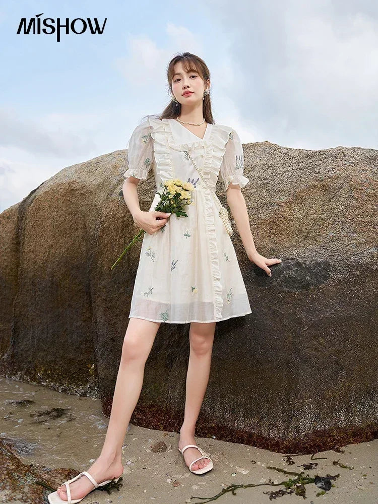 Mishow Fairycore Floral Flare Sleeve Ruffled Dress MXC38L1518