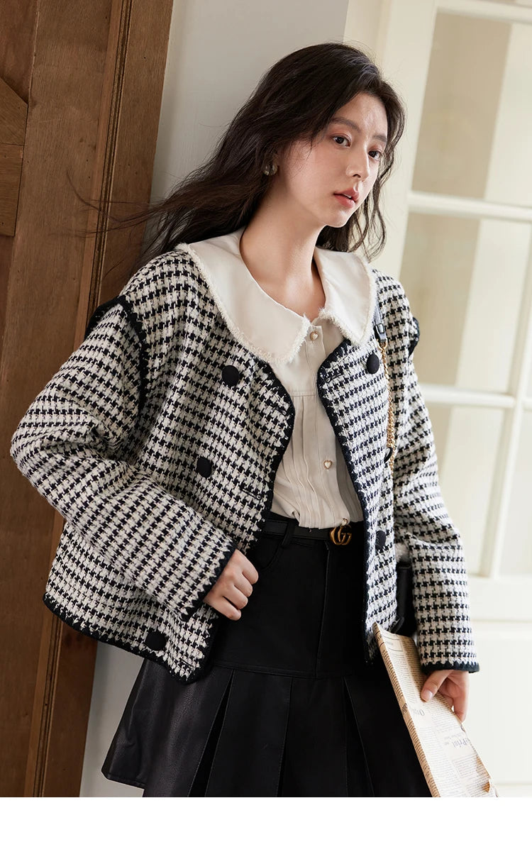 Mishow Red Plaid Double Breasted Tweed Jacket MXD56W0631