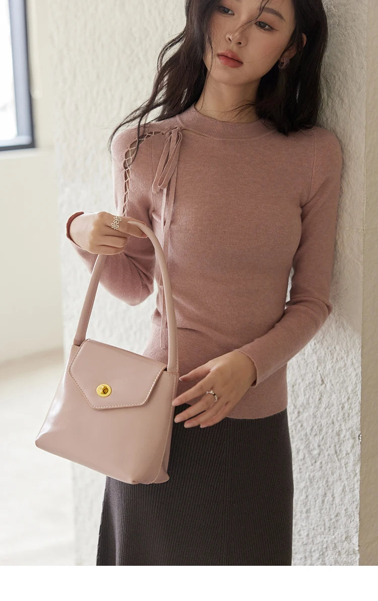 Mishow Hollow Tie Design Bottoming Knit Sweater MXD45Z0766