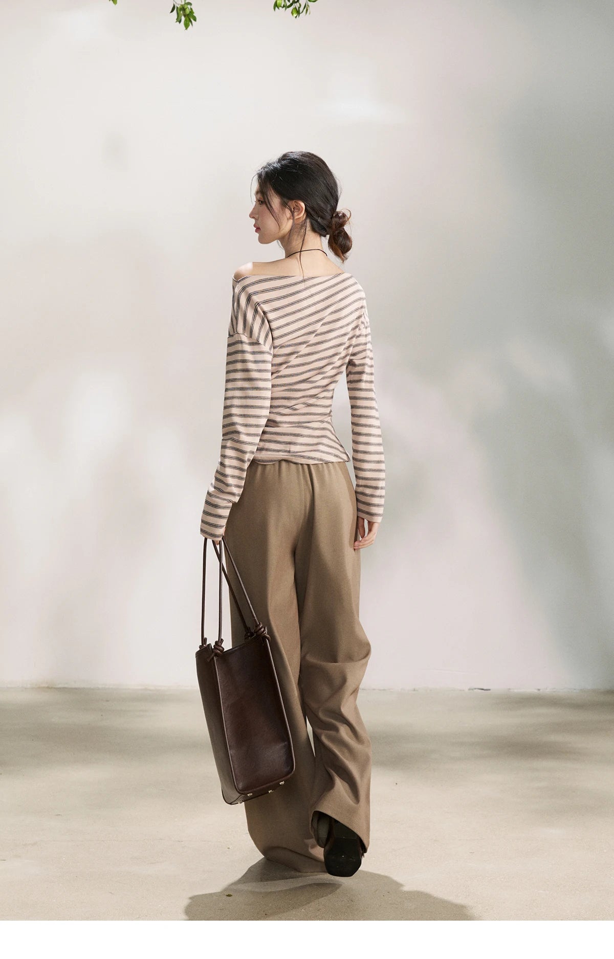 Mishow Striped Boat Neck T-Shirt with Necklace MXF13T1514