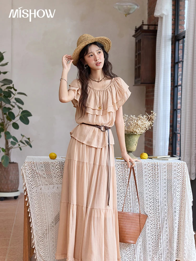 Mishow Lotus Leaf Edge Off Shoulder Top & Elastic Skirt Set MXE36T0637