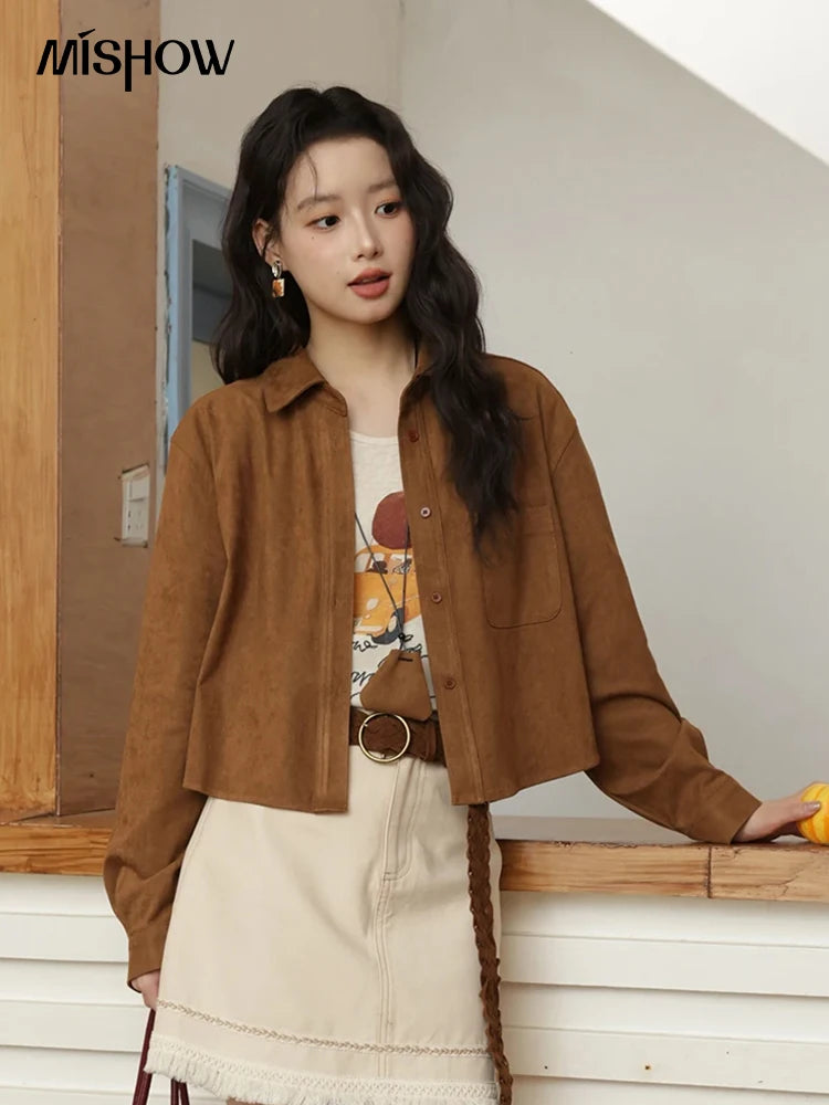 MISHOW Retro Turn Down Collar Short Jacket Patch Pocket MXE45C2413