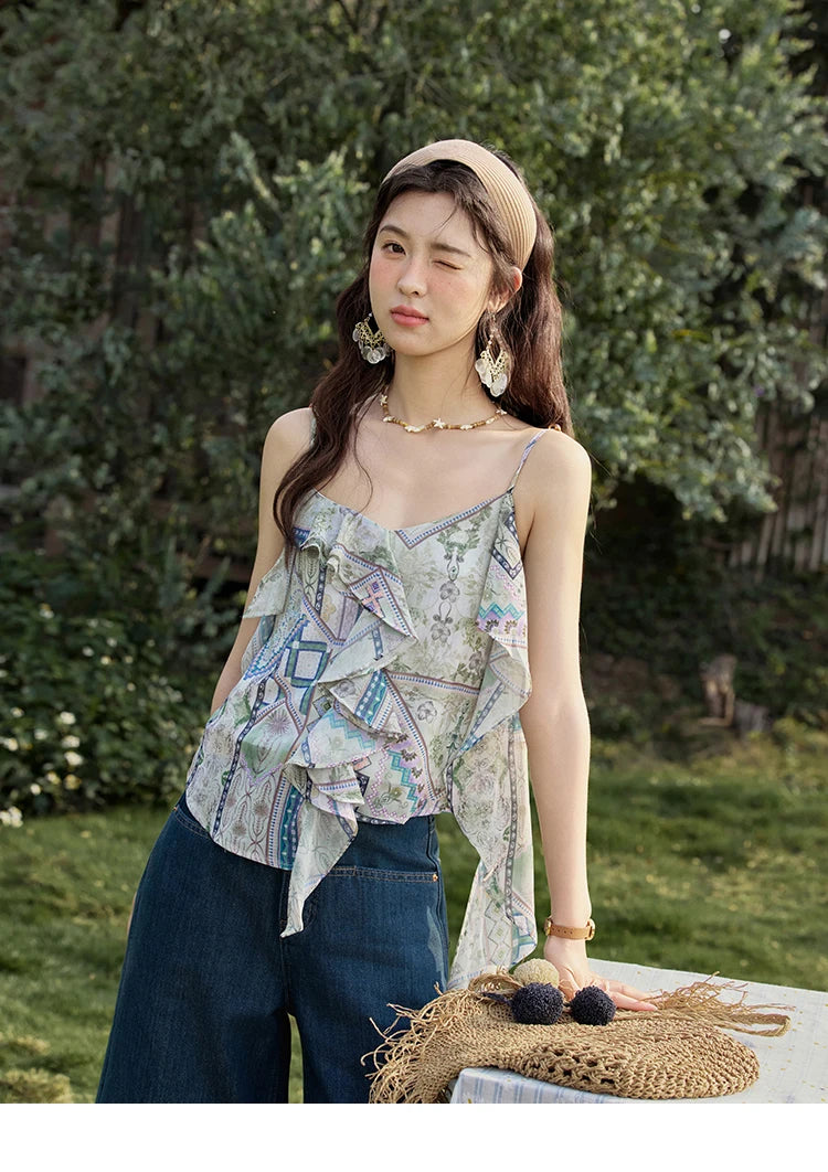 Mishow Plaid Ruffled Layer Chiffon Camisole MXE33X1803