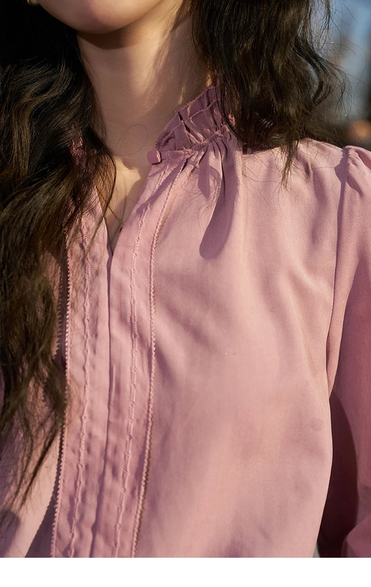 MISHOW Button Up Lantern Sleeve Shirt Ruffle Neck MXC56X1320