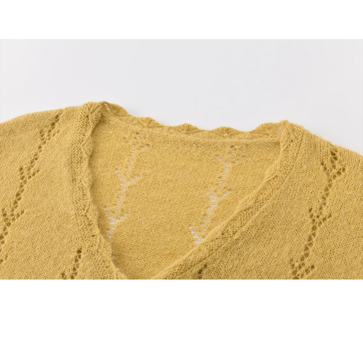 Mishow Yellow Hollow V-Neck Drawstring Cardigan MXF108Z1022