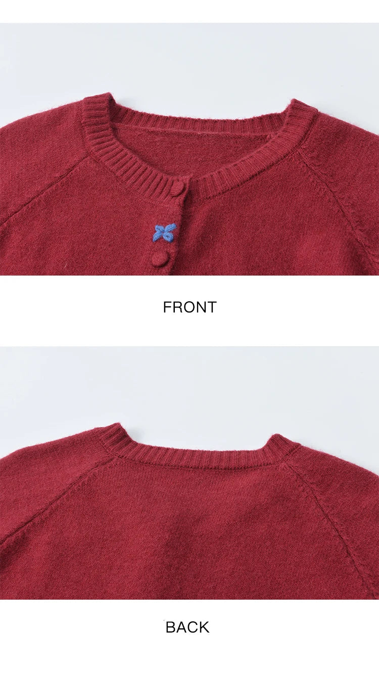 Mishow Red Round Neck Embroidered Cardigan MXE47Z2621