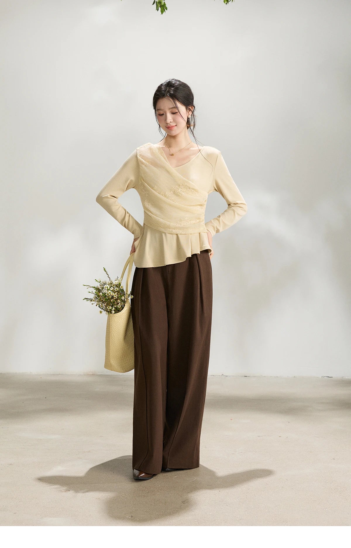 Mishow Asymmetric Lace Patchwork Ruched Top MXF11Z2942