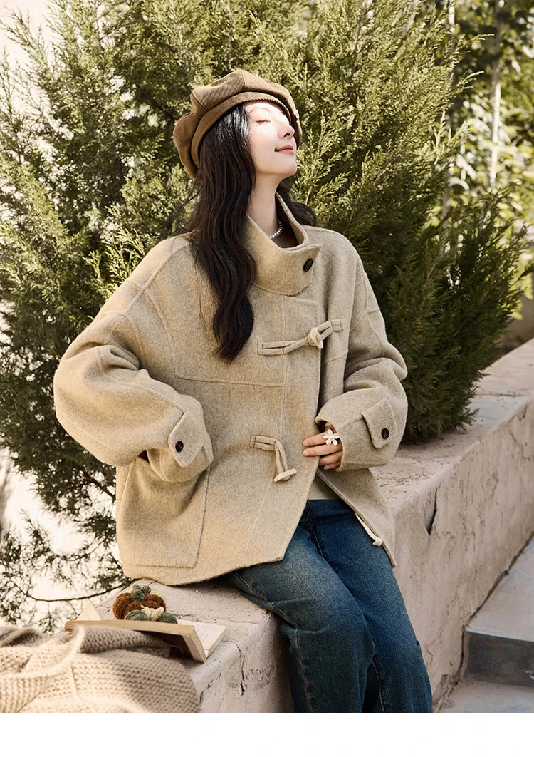 Mishow Reversible Wool Velvet Cow Horn Button Coat MXD44W0446
