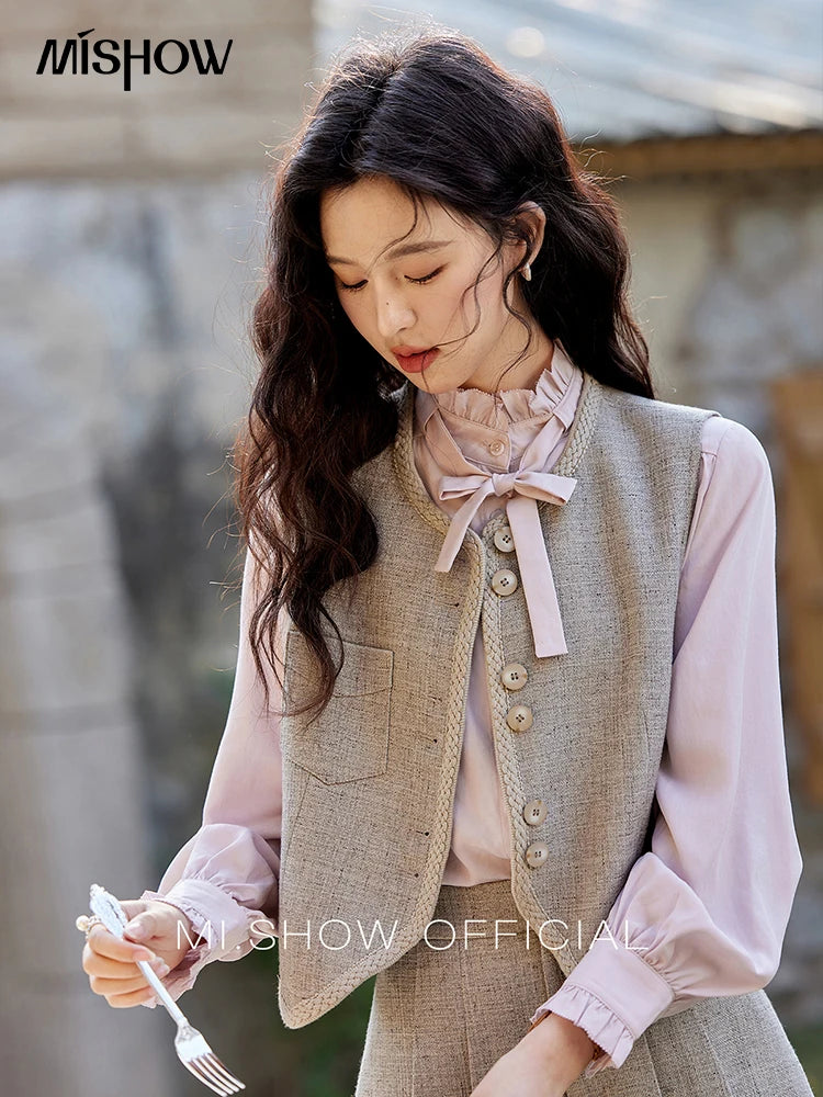 Mishow Korean Woolen Vest & Pleated Mini Skirt Set MXE13W0708