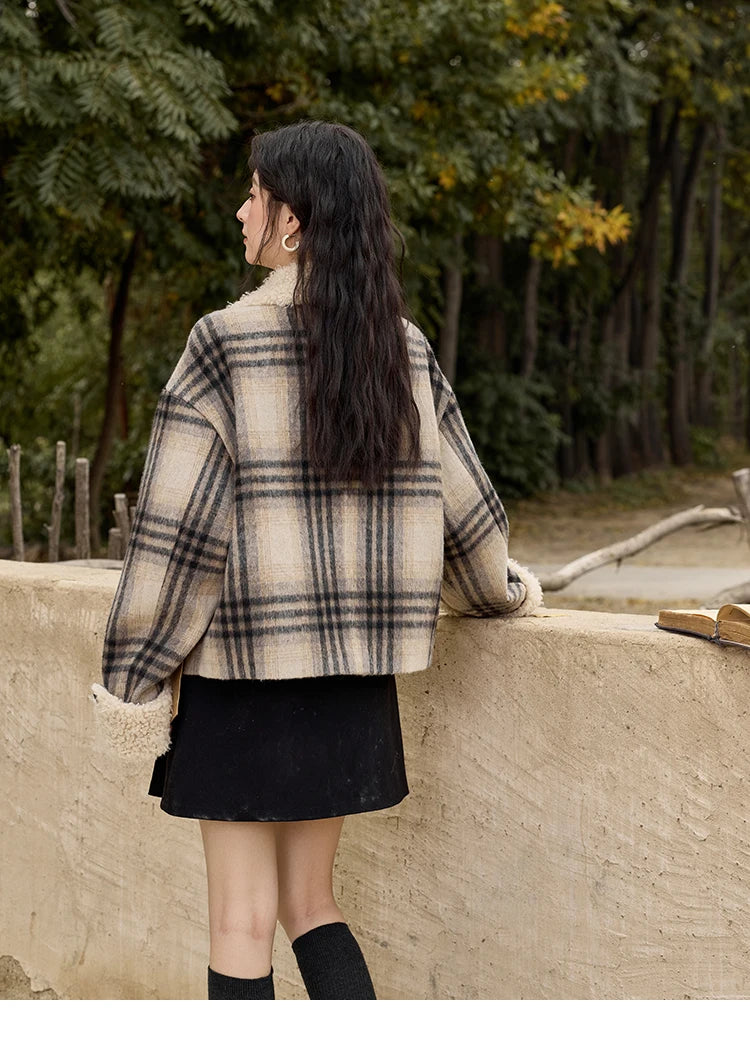 Mishow Retro Plaid Lamb Wool Tweed Jacket MXD56W0536