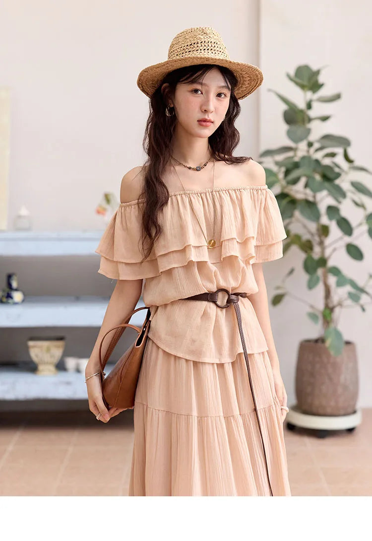Mishow Lotus Leaf Edge Off Shoulder Top & Elastic Skirt Set MXE36T0637