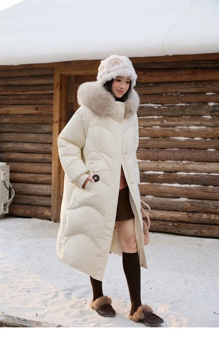 Mishow Fox Fur Collar 90% White Duck Down Jacket MXE51Y0082
