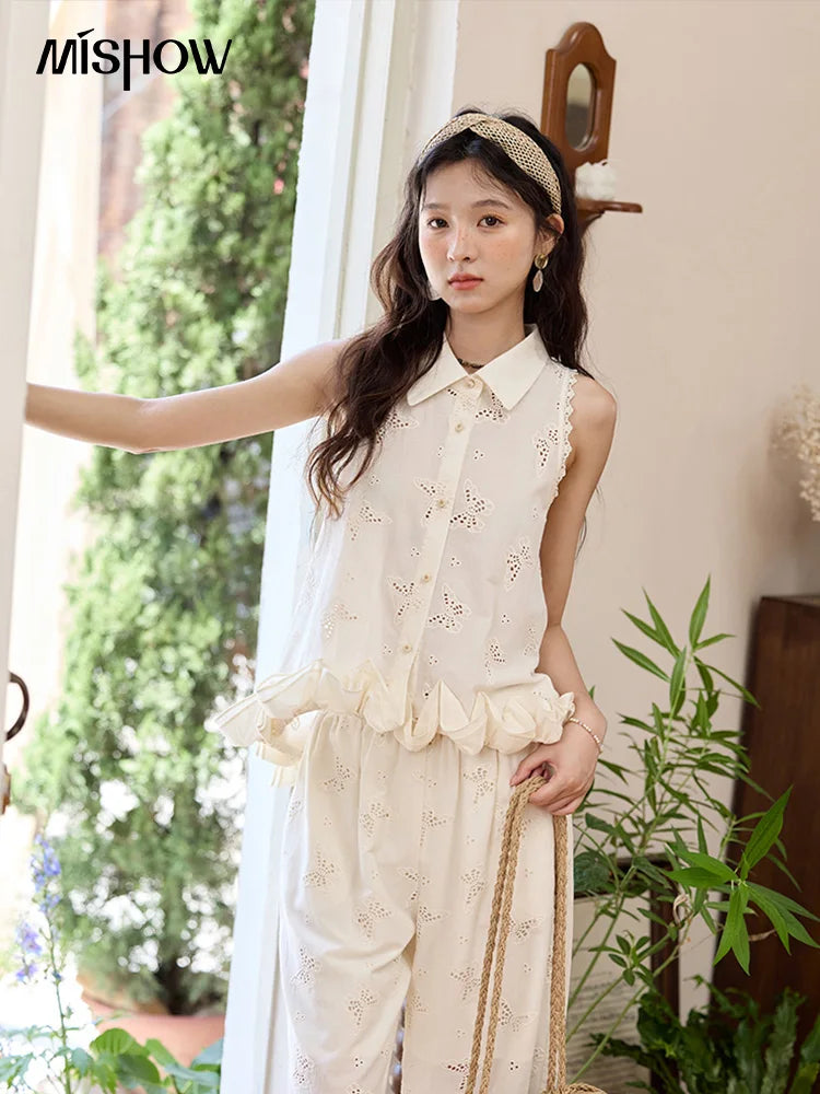MISHOW Cotton Butterfly Hollow Lace Shirt with Tube Top MXE34X1808