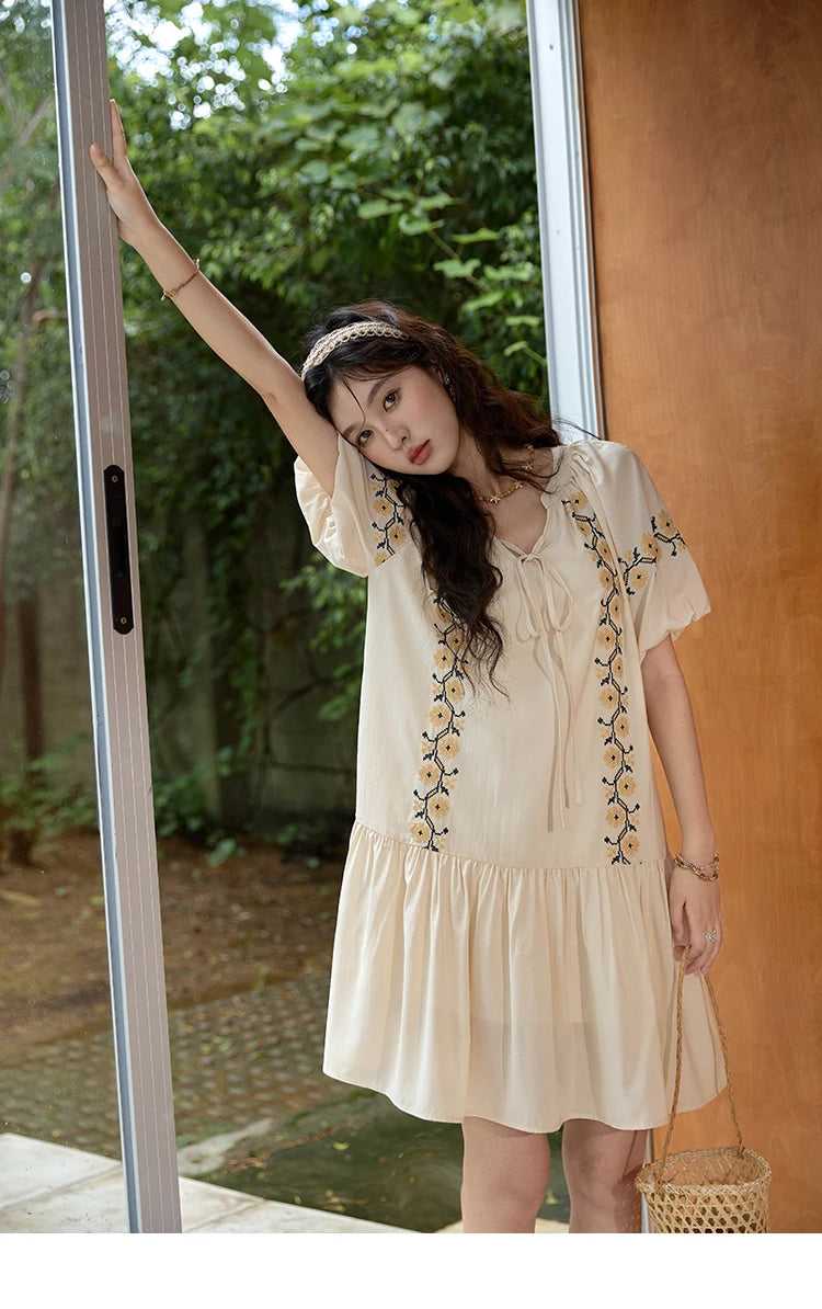 Mishow Korean Sunflower Embroidery Lace-Up Doll Dress MXD30L1959