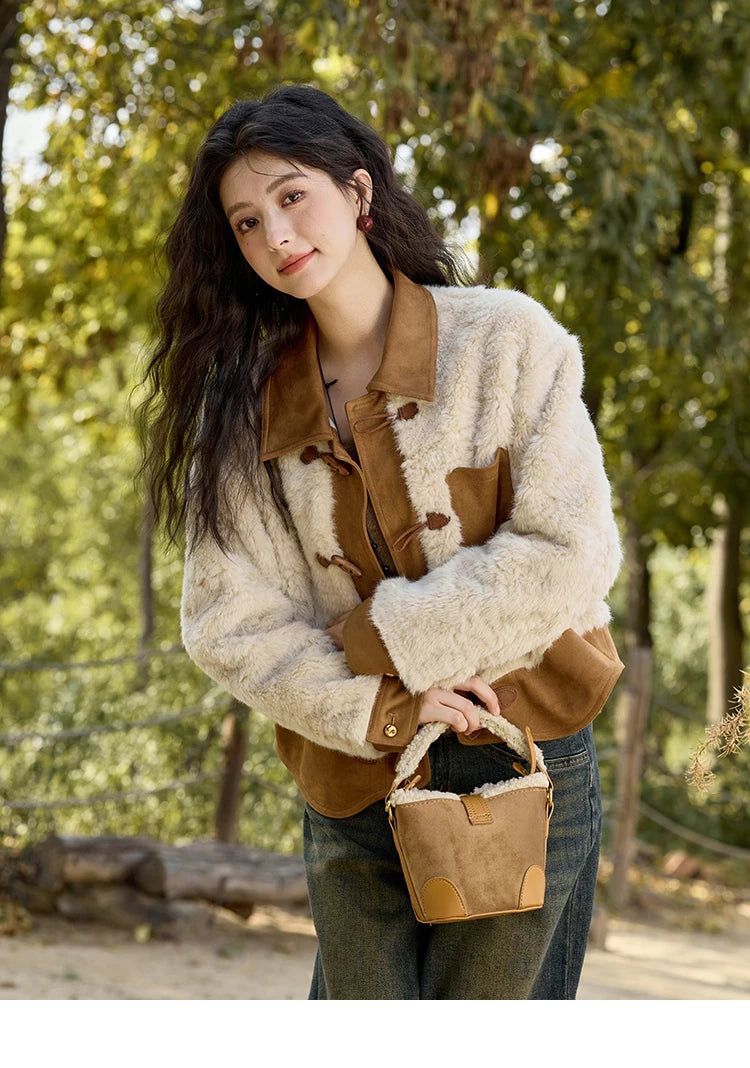 Mishow Lamb Wool Ox Horn Button Short Jacket MXD36W0504