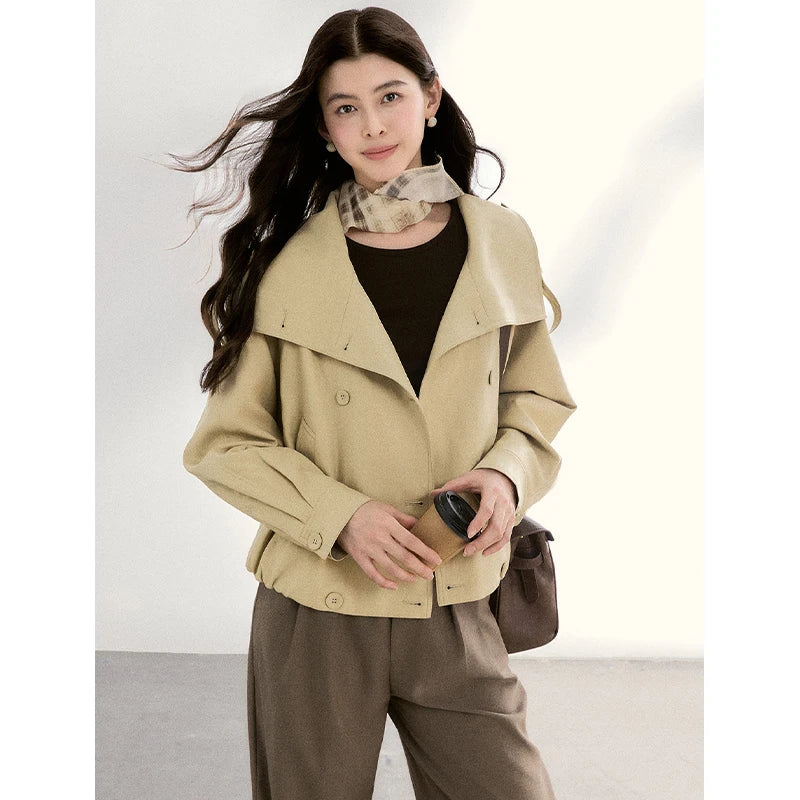 MISHOW Khaki Cropped Leather Jacket Lapel Stand Collar MXF108W1000