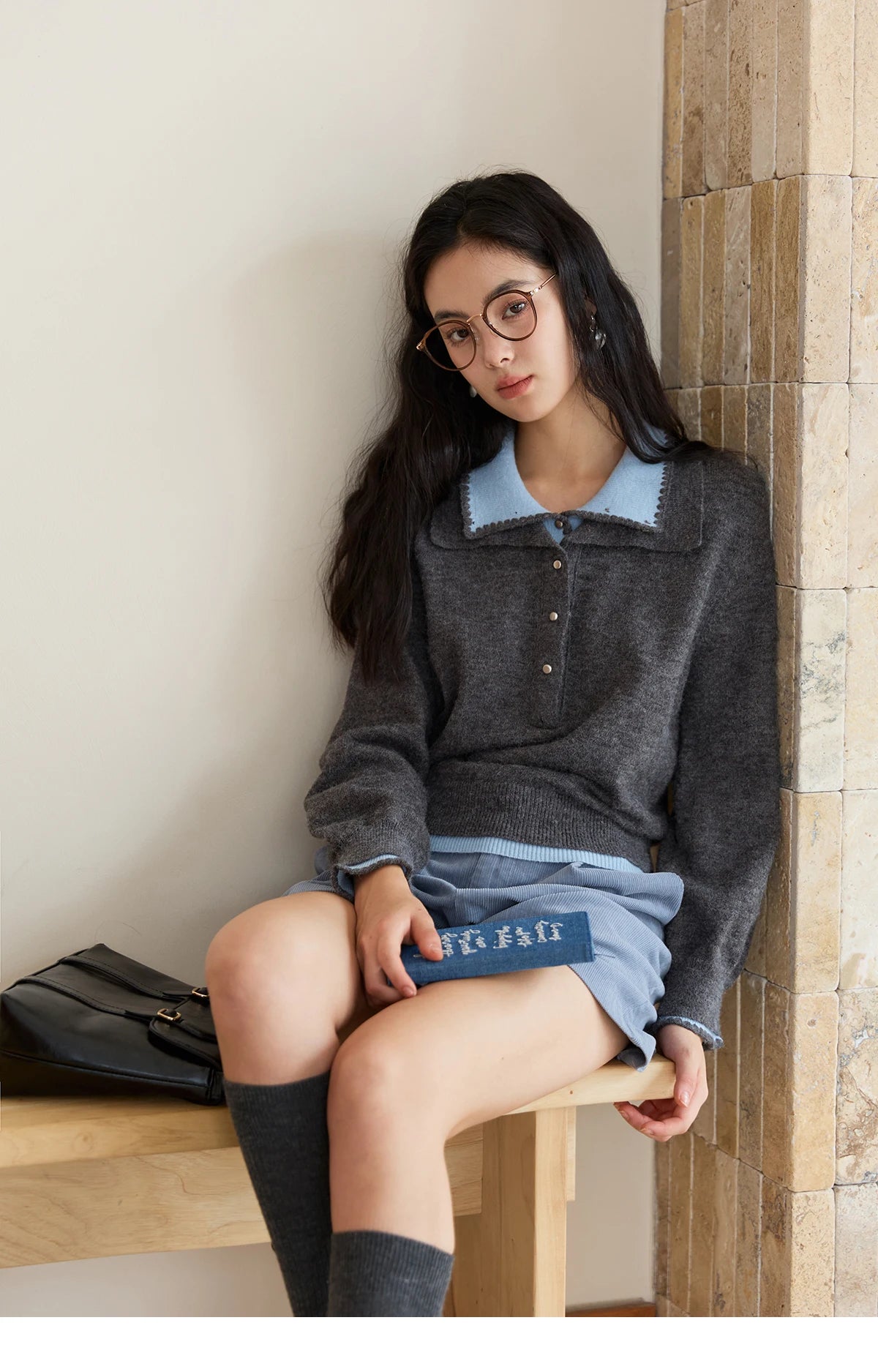 Mishow Double-Layer Turn-Down Collar Loose Sweater MXE45Z2502