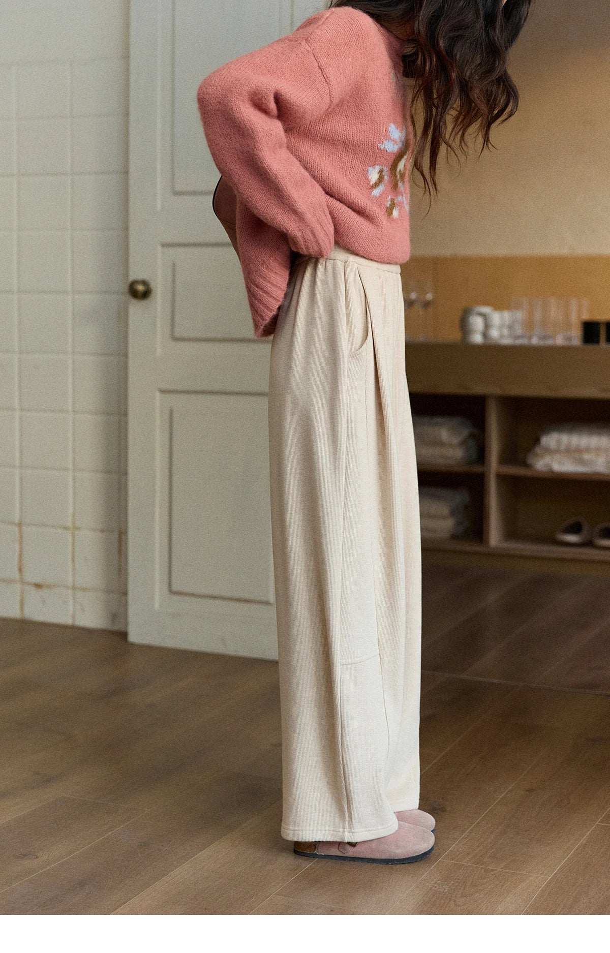 MISHOW Fleece Lined Straight Knit Pants Elastic Waist Pockets MXE92K1131