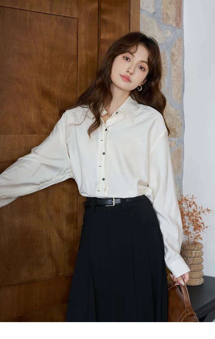 MISHOW Pleated Midi Skirt A-LINE Pockets Split Back Hem MXC42B0118