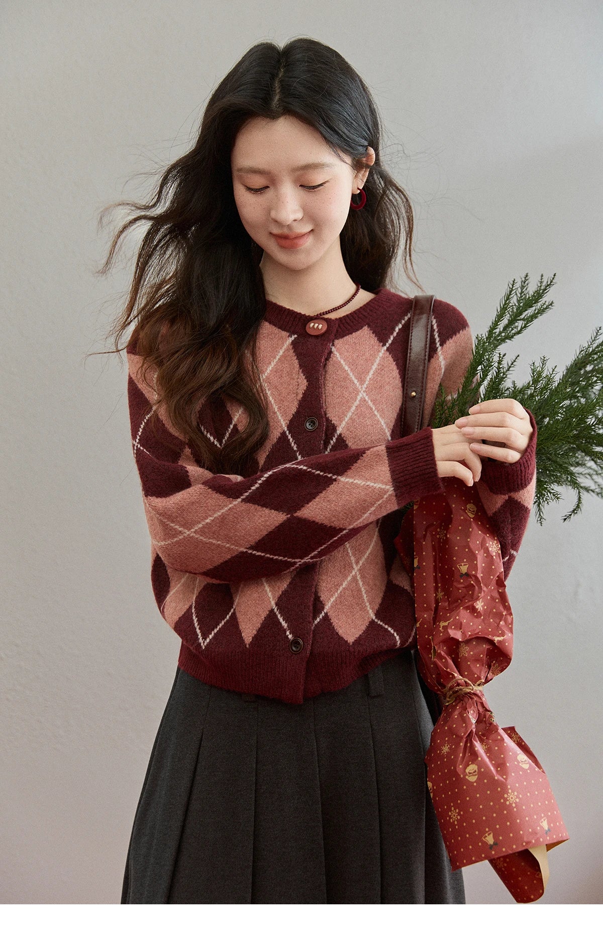 Mishow Retro Diamond Grid Contrast Cardigan MXE91Z2773
