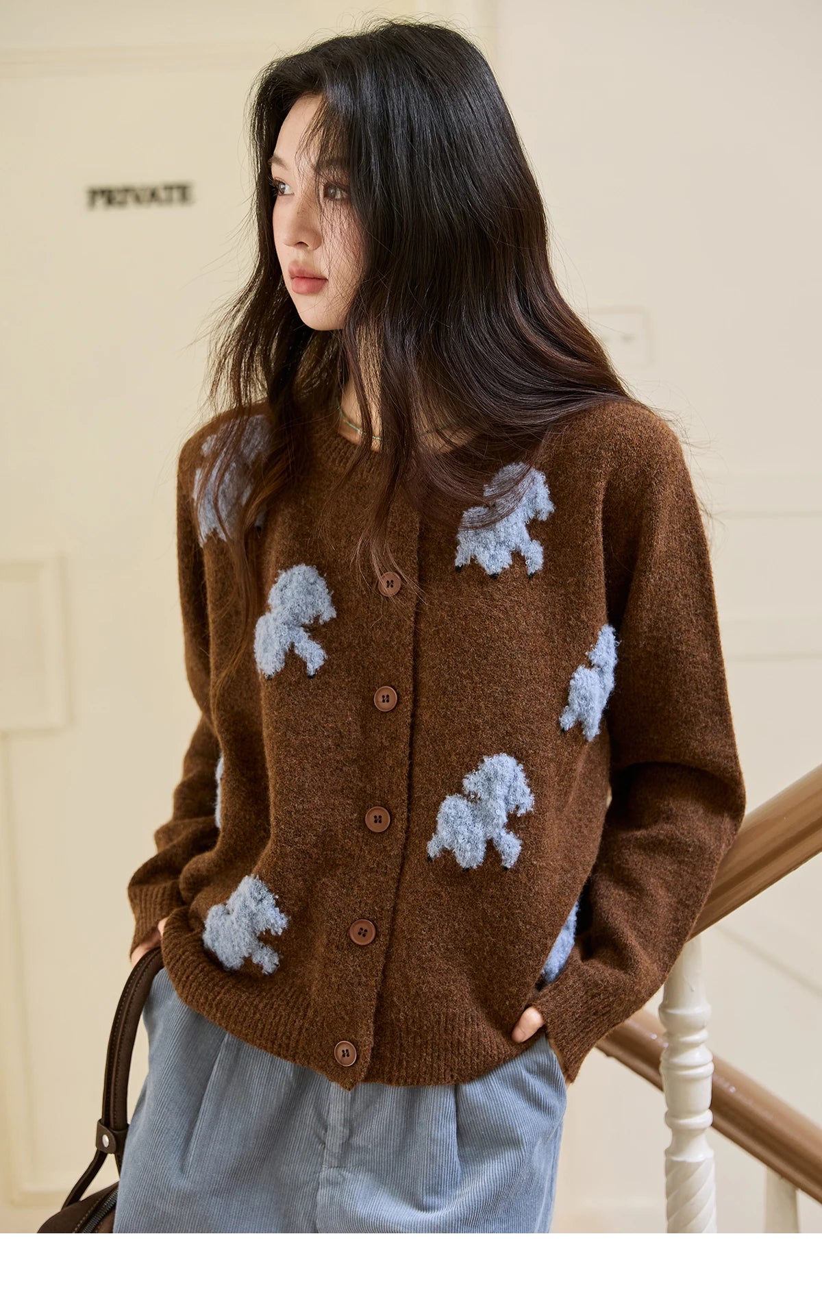 Mishow Lamb Jacquard Round Neck Cardigan MXE48Z2571